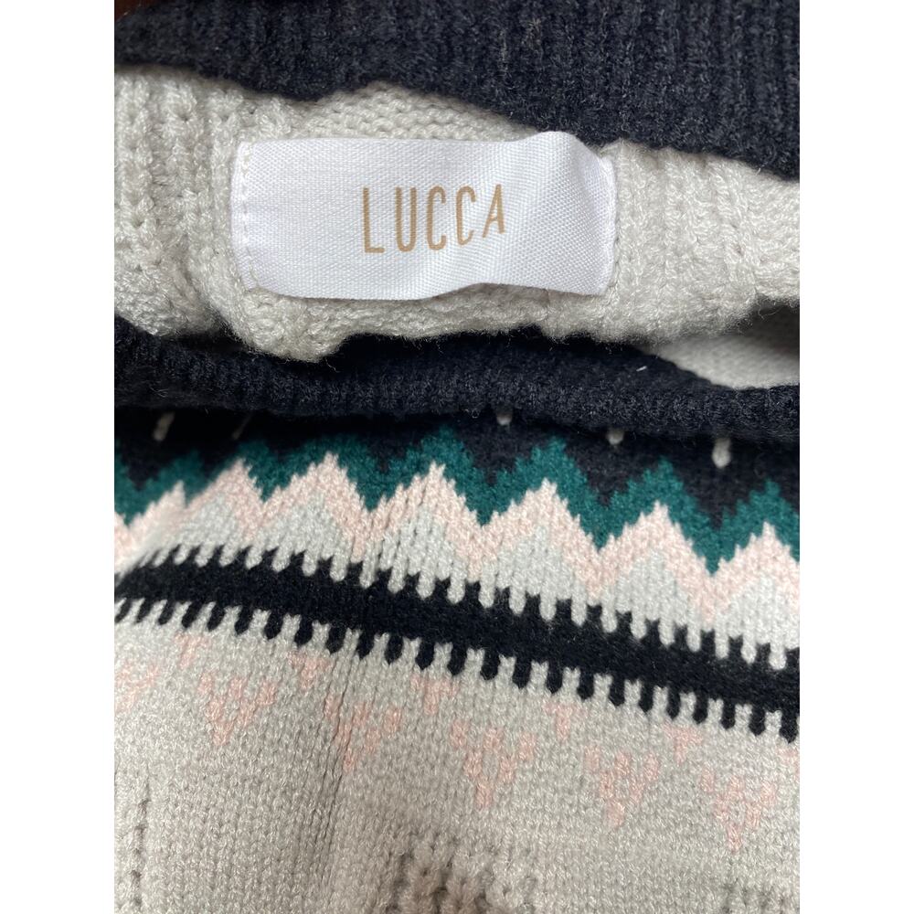 Lucca One Size Nordic Grandpa Sweater Ivory Mix Knit Retro Winter Oversized NWT - Picture 7 of 7